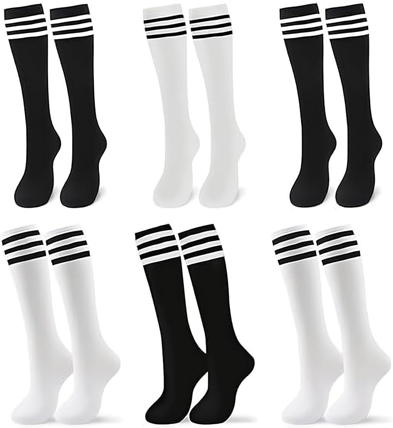 V TOWER Soccer Socks Girls - 6 Pcs Cotton Knee High Girl Soccer Sock 8-12 Years Old, Breathable & Soft Material, Easy to Wash, Elastic Long Socks for Girls- for Football, Basketball, Volleyball, Everyday Wea - Image 1